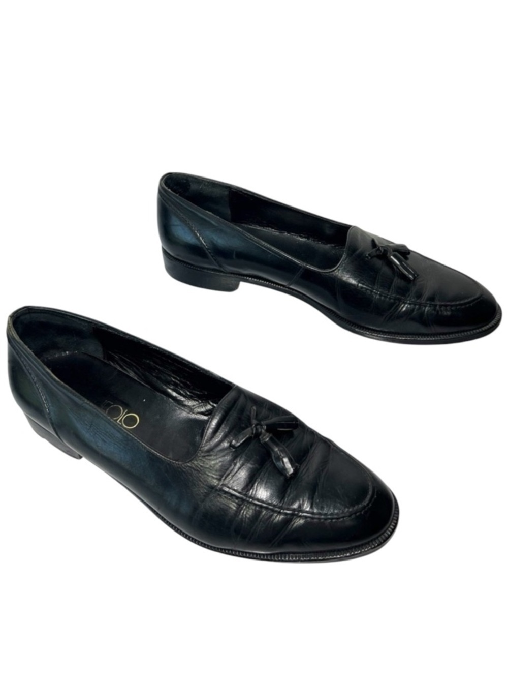 Vito Rufolo Black Loafers Italian Leather Tassled Slip On Mens size 11.5